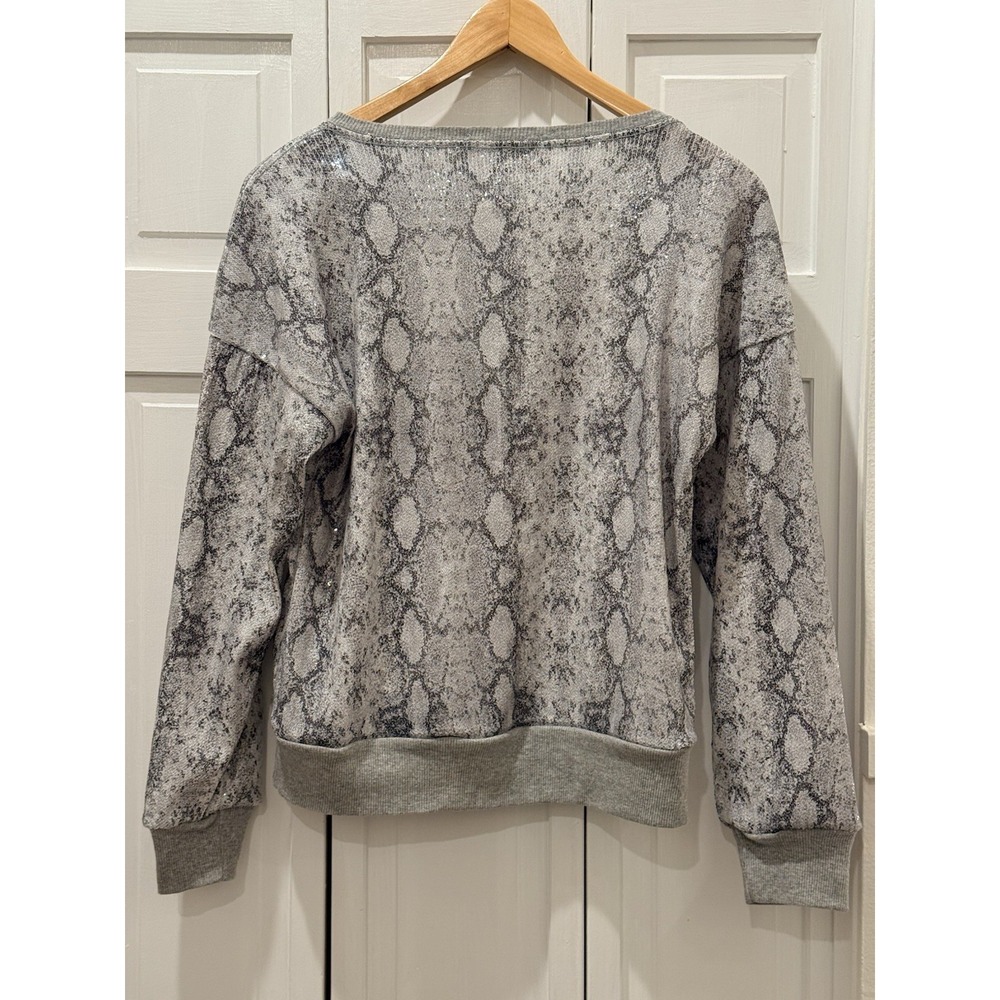 Thirty Four Seven Wmns P/Med Snake Print Sequin Sweatshirt Sweater Edgy Moto‎ - Picture 3 of 5